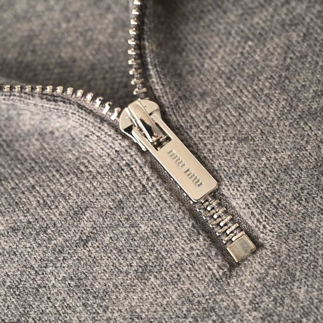 Embroidered Logo Half-Zip Grey