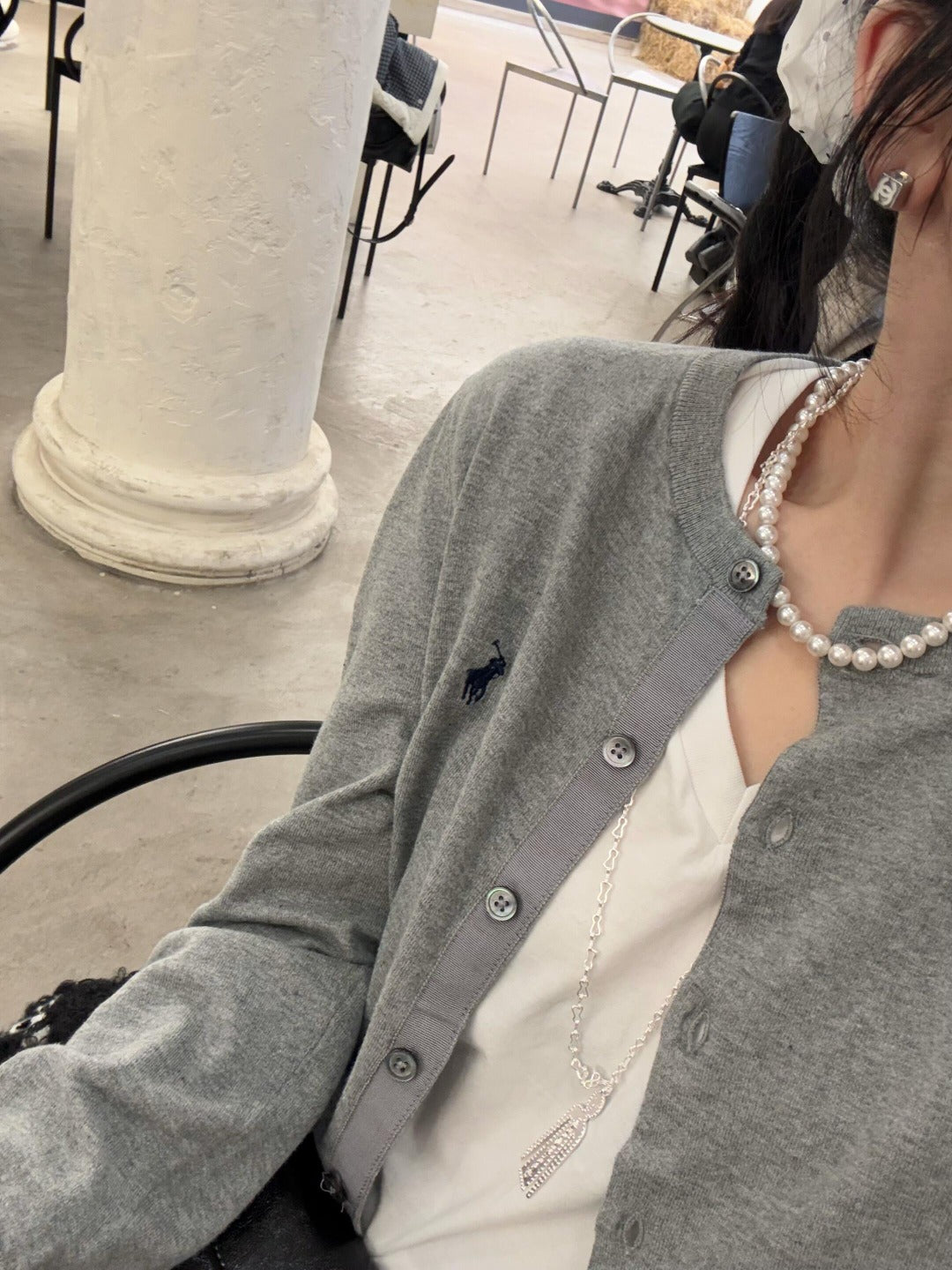 Stretch Cotton-Blend Crewneck Cardigan Grey