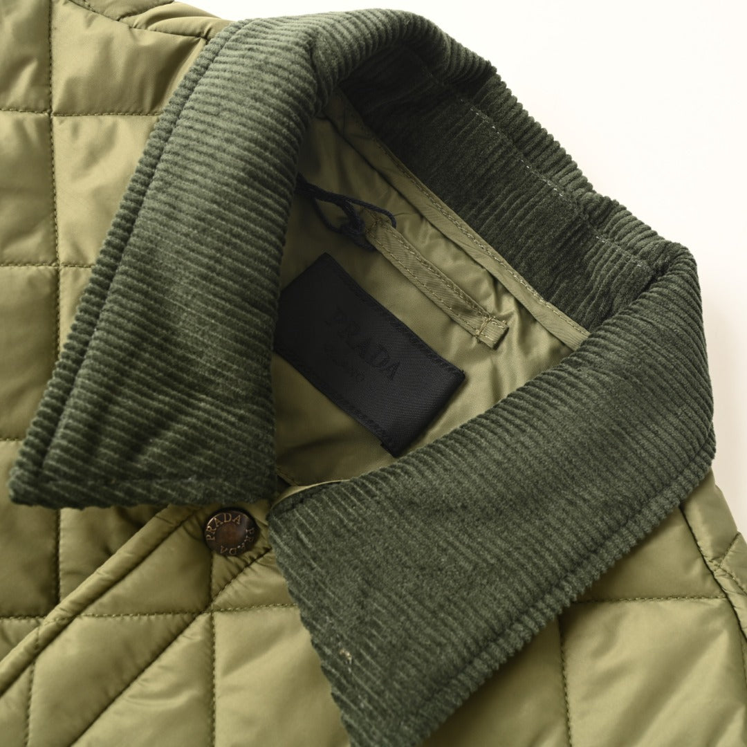 Quilted Corduroy Collar Olive Green