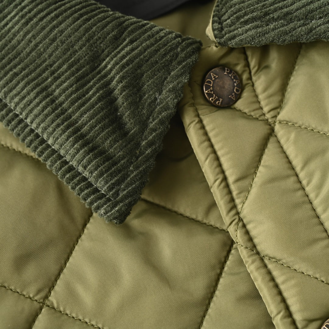 Quilted Corduroy Collar Olive Green