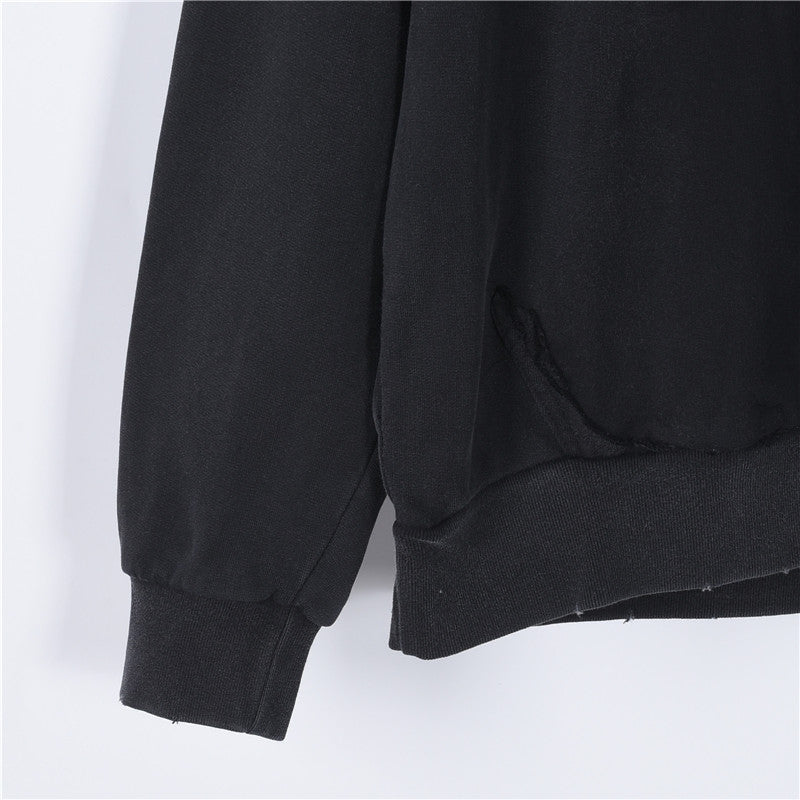 Tape Type Ripped Pocket Hoodie Faded Black