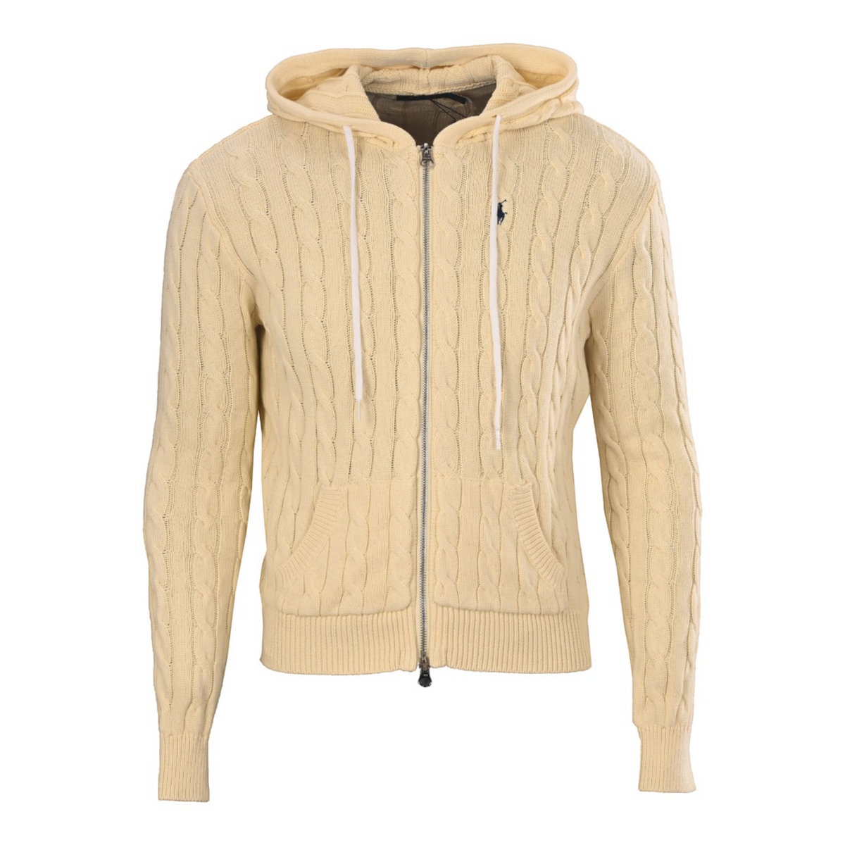 Cable-Knit Cotton Hooded Sweater Cream