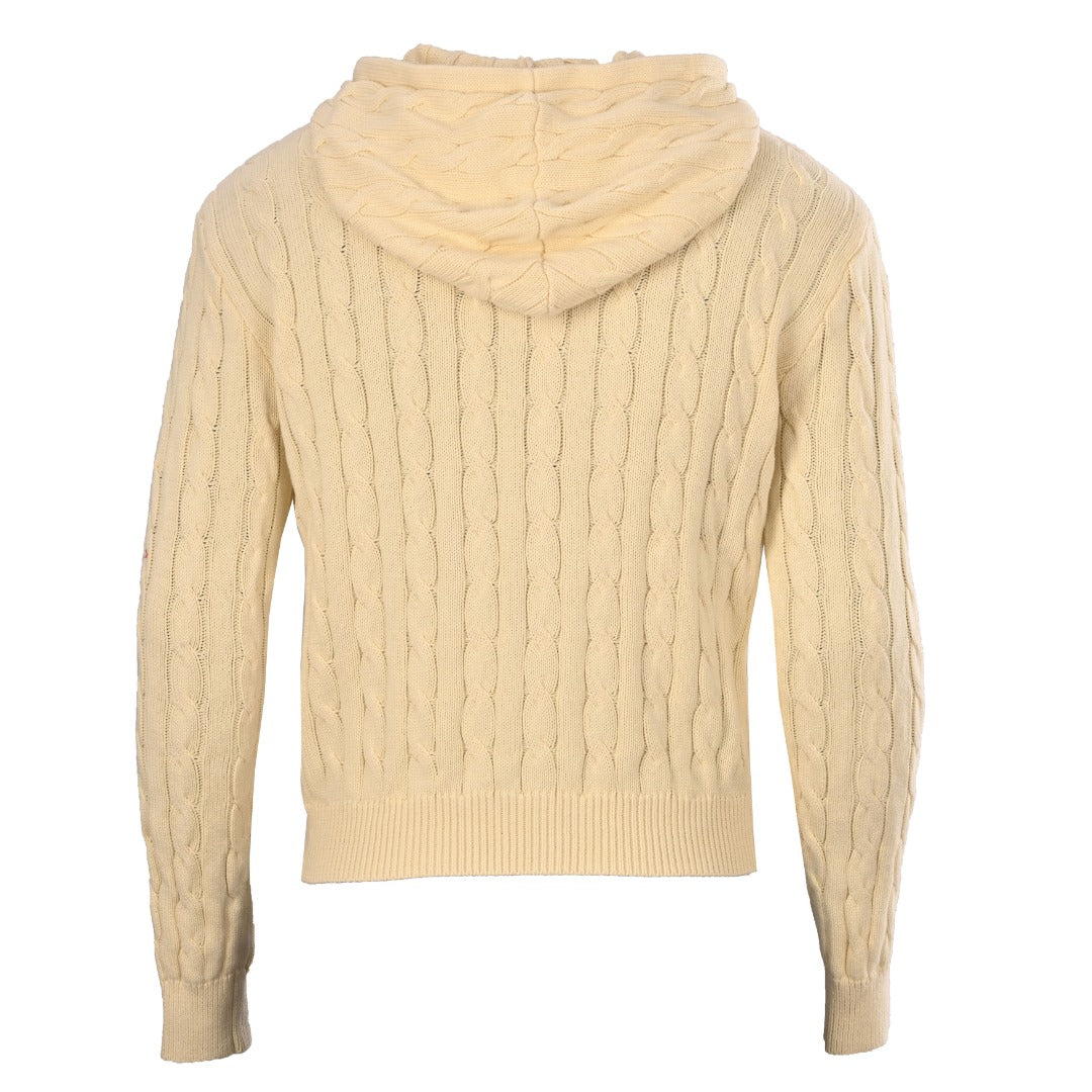 Cable-Knit Cotton Hooded Sweater Cream