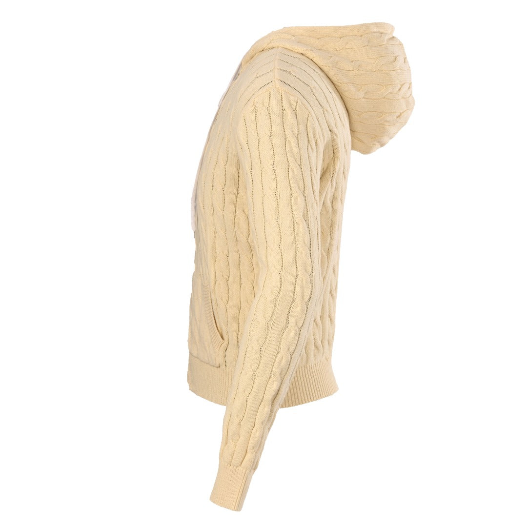 Cable-Knit Cotton Hooded Sweater Cream