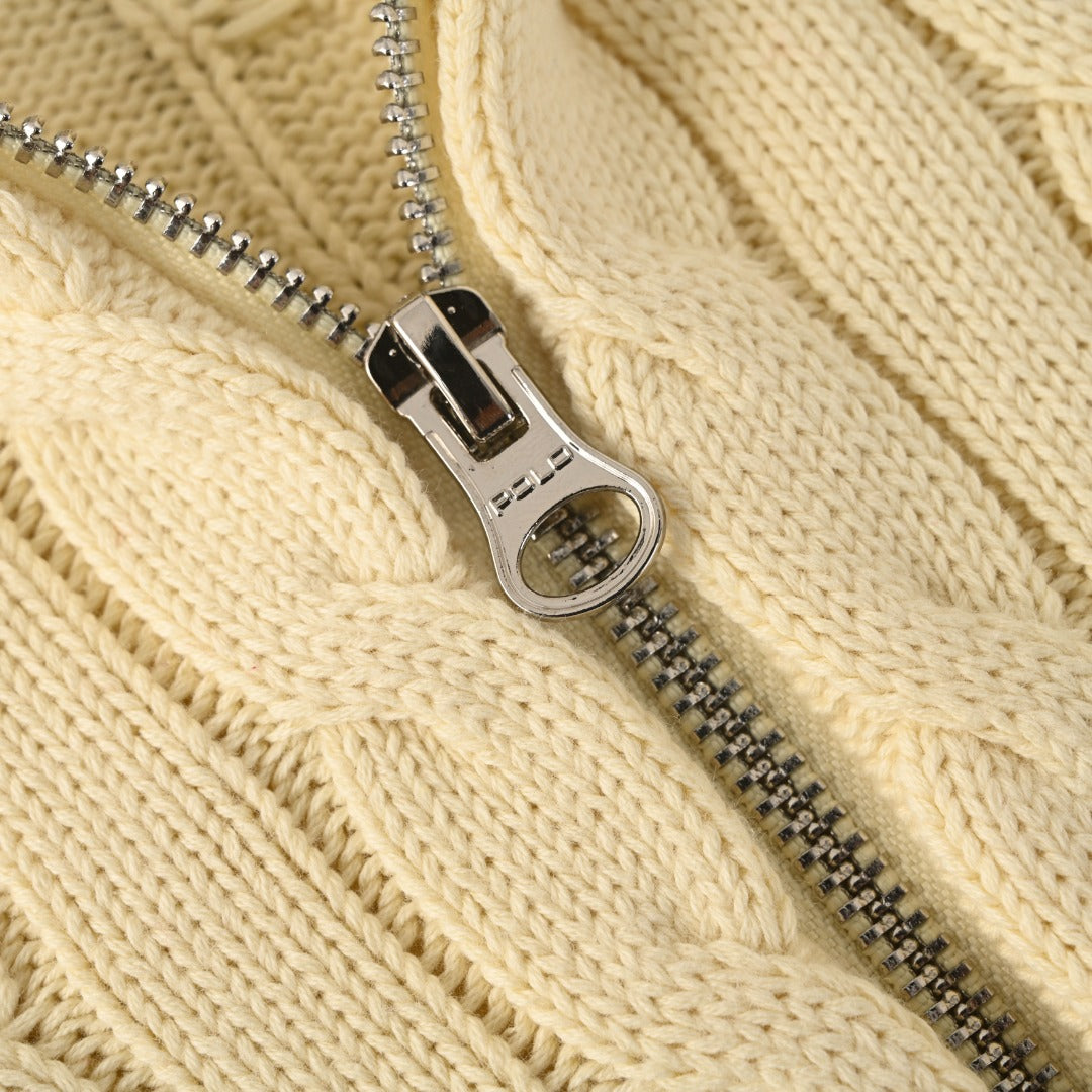 Cable-Knit Cotton Hooded Sweater Cream