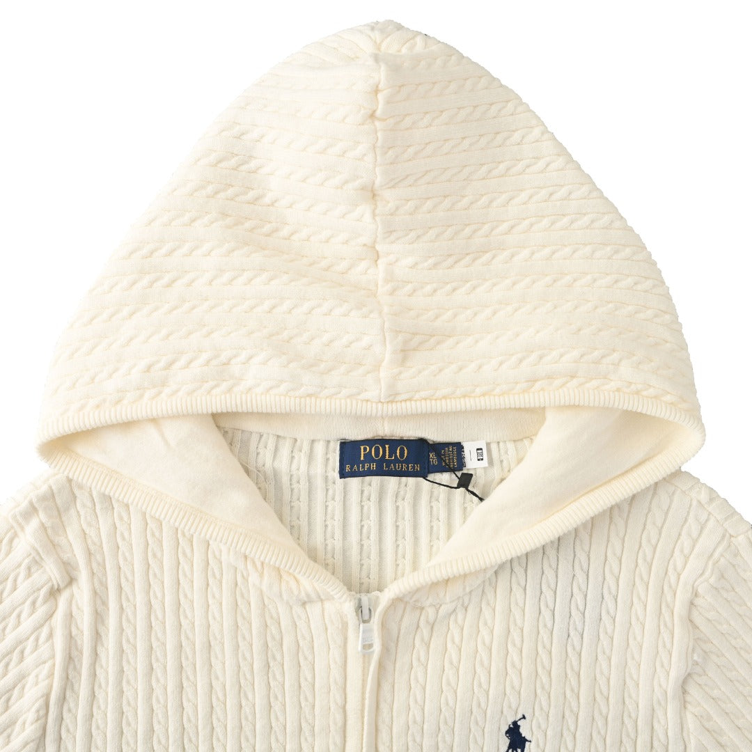 Mini Cable-Knit Full-Zip Hoodie Cream