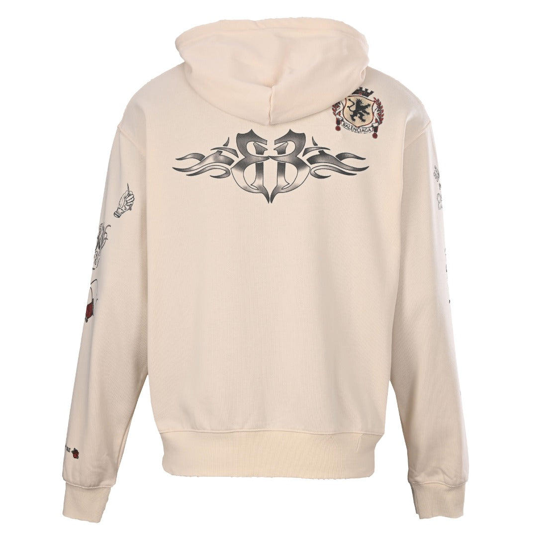 Tattoo Oversized Zip-Up Hoodie Cream