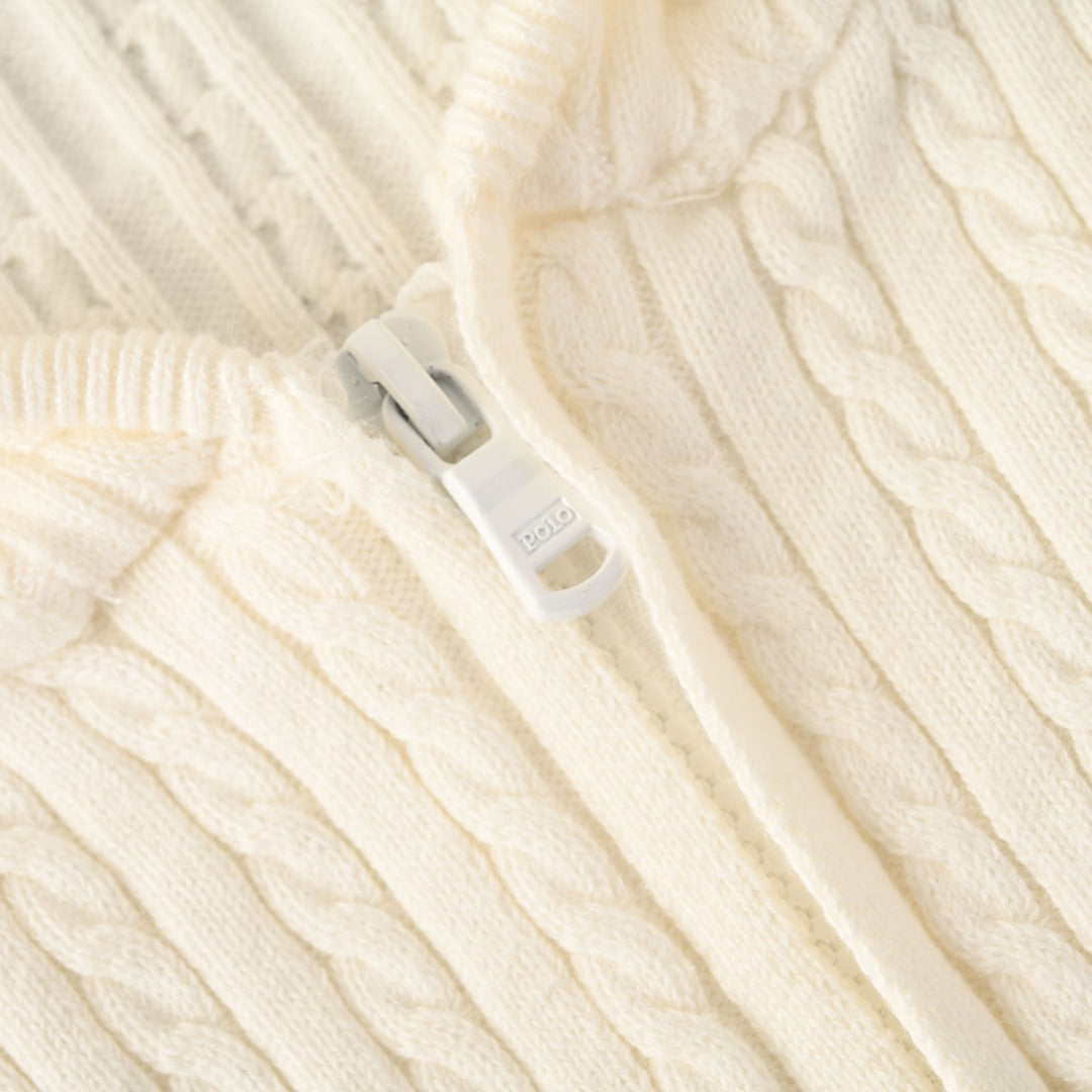 Mini Cable-Knit Full-Zip Hoodie Cream