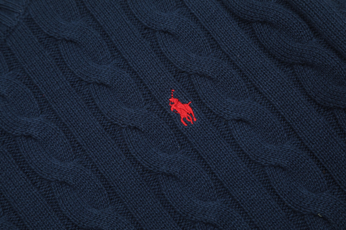 Cable-Knit Crewneck Sweater Dark Navy Blue