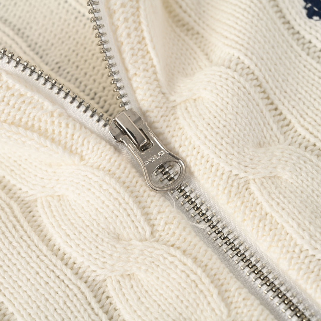 Cable-Knit Cotton Hooded Jumper Cream