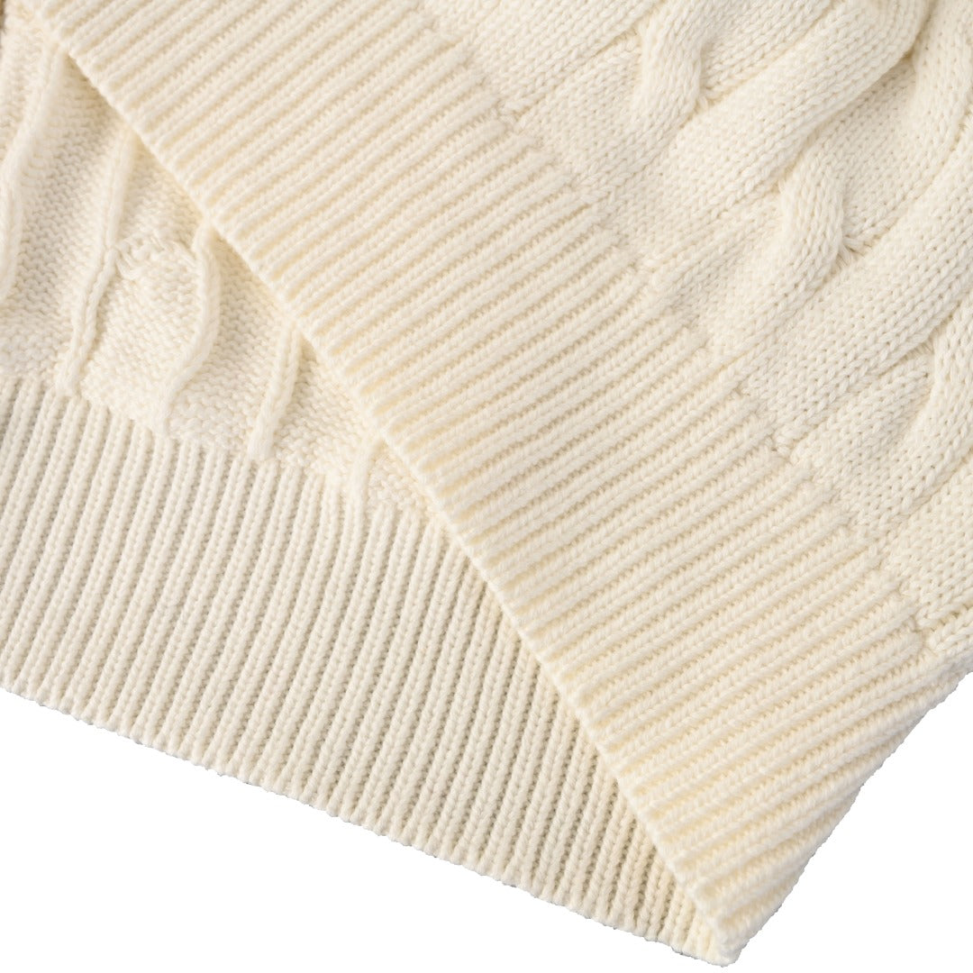 Cable-Knit Cotton Hooded Jumper Cream