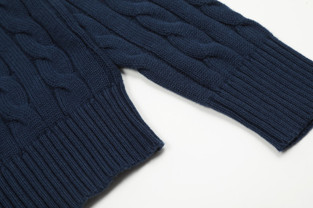 Cable-Knit Crewneck Sweater Dark Navy Blue