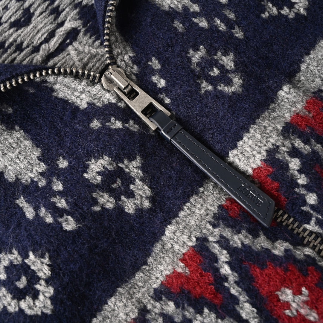 Jacquard Zip-Up Navy Grey