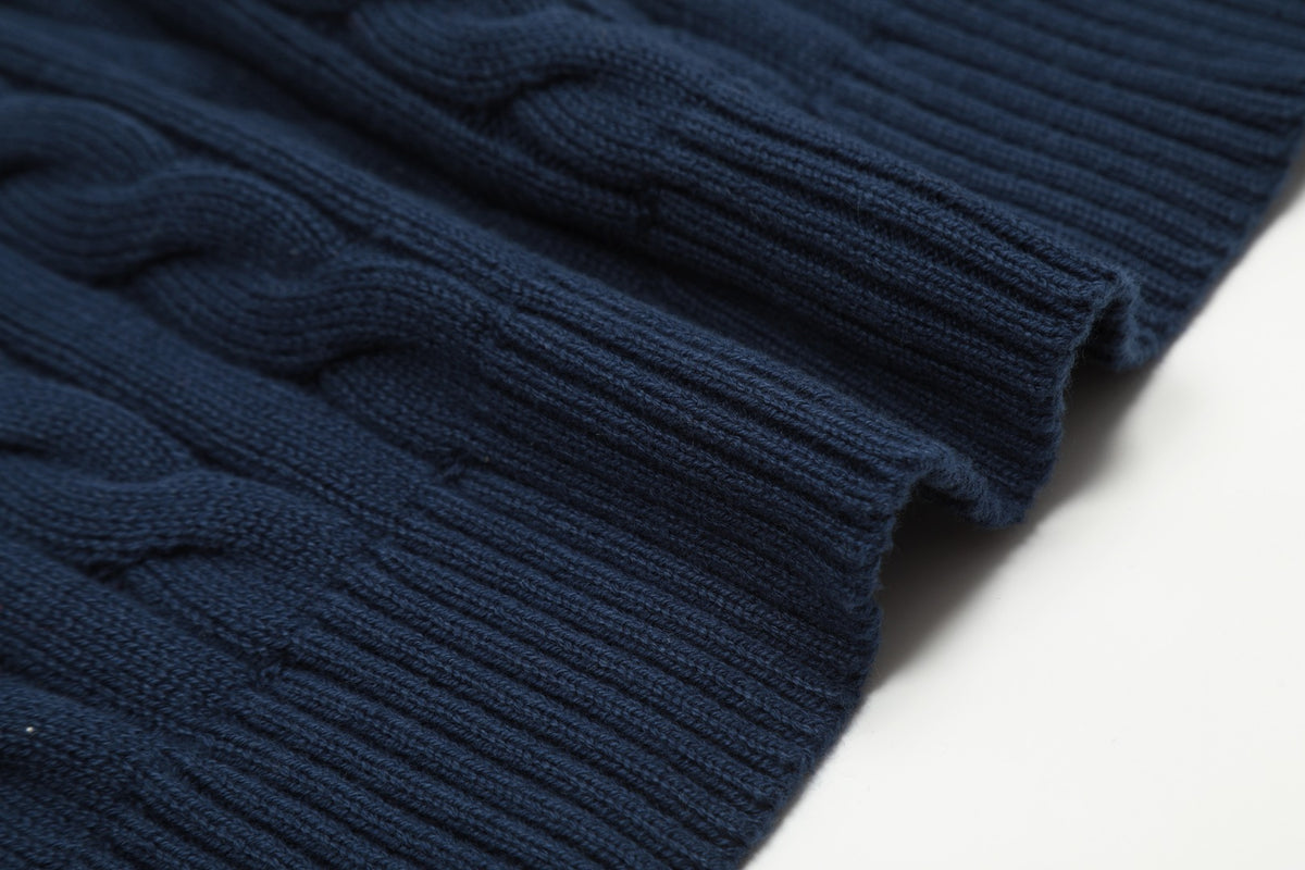 Cable-Knit Crewneck Sweater Dark Navy Blue
