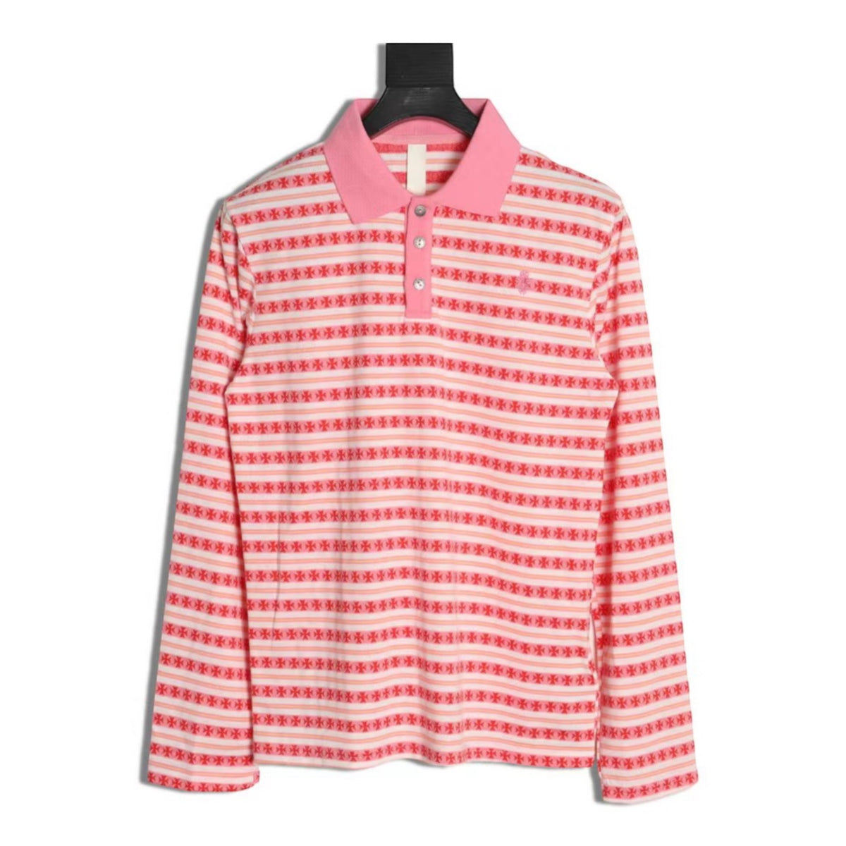 Striped Long Sleeve Polo Pink & Red