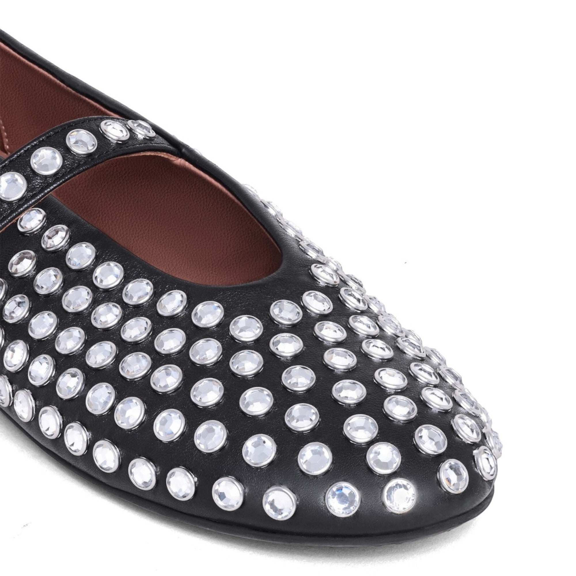 Crystal-Embellished Leather Ballerinas Black