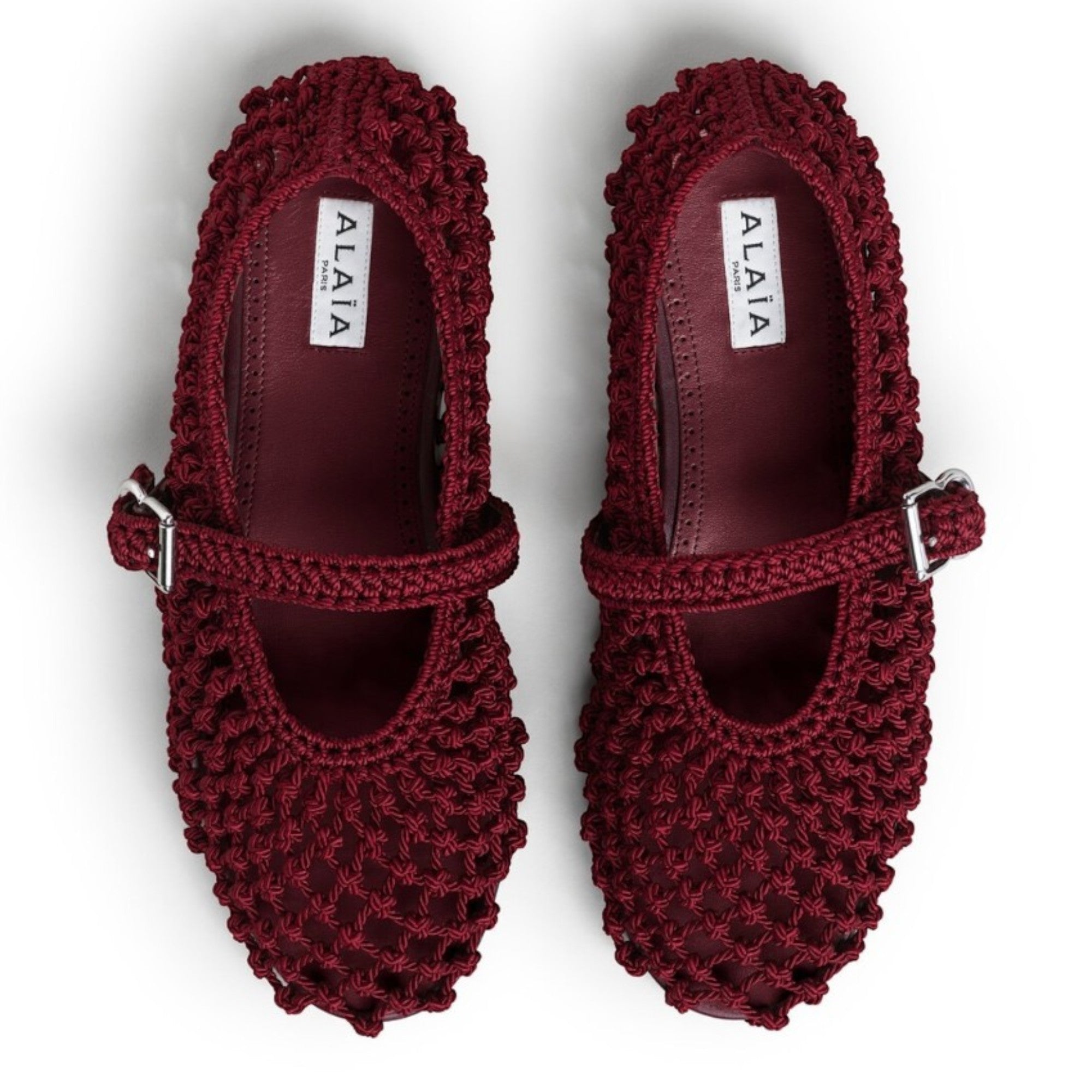Woven Leather Mary Jane Ballerinas Burgundy
