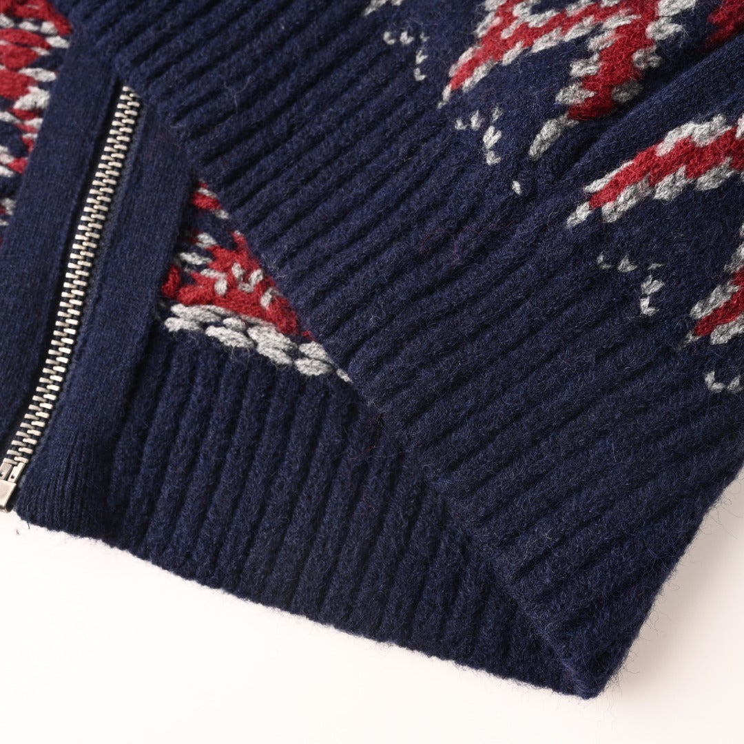 Jacquard Zip-Up Navy Grey