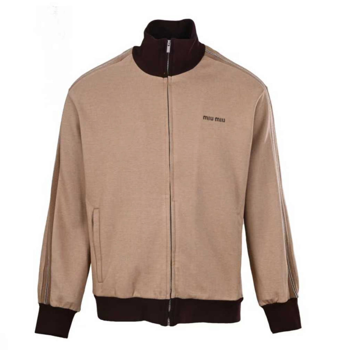 Jersey Zip-Up Beige & Brown