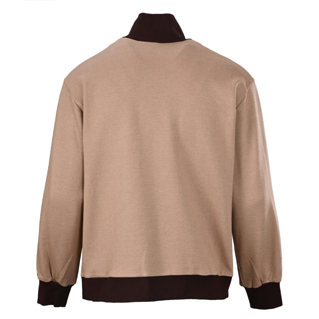 Jersey Zip-Up Beige & Brown