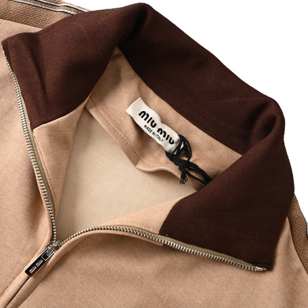 Jersey Zip-Up Beige & Brown