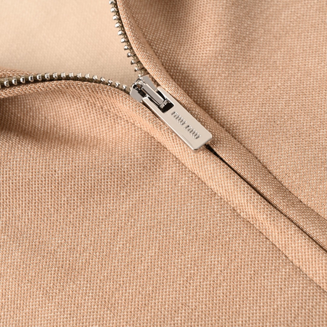 Jersey Zip-Up Beige & Brown