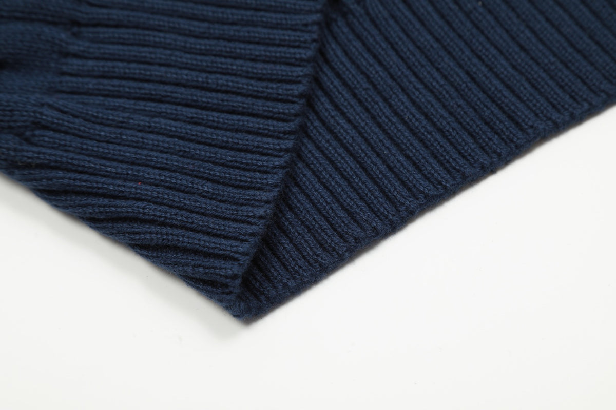Cable-Knit Crewneck Sweater Dark Navy Blue