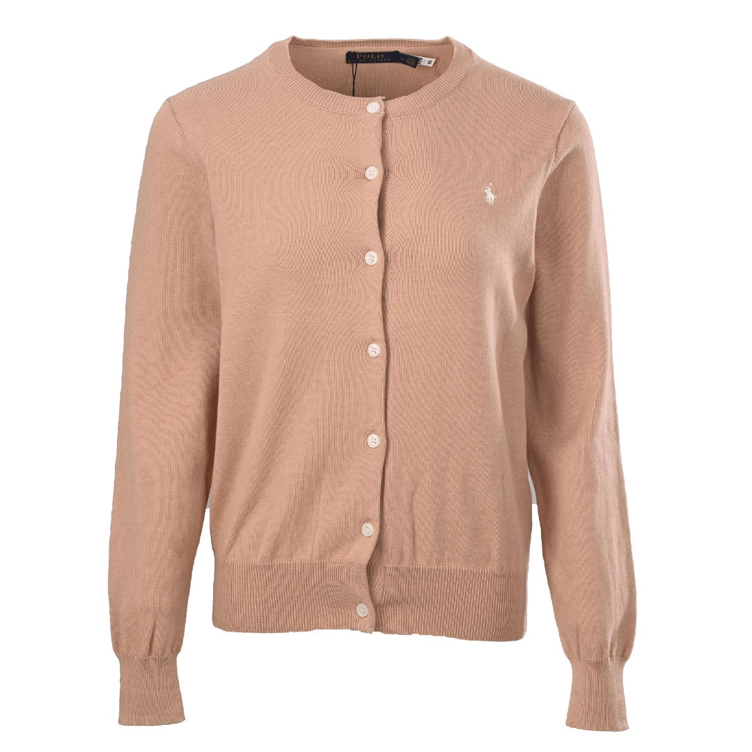 Cotton Crewneck Cardigan Camel Melange