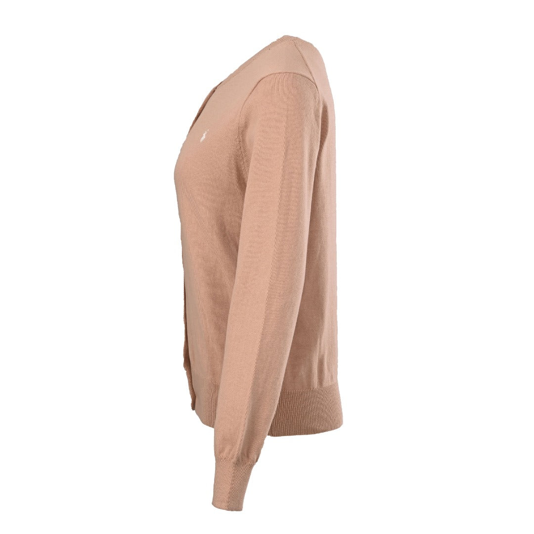Cotton Crewneck Cardigan Camel Melange
