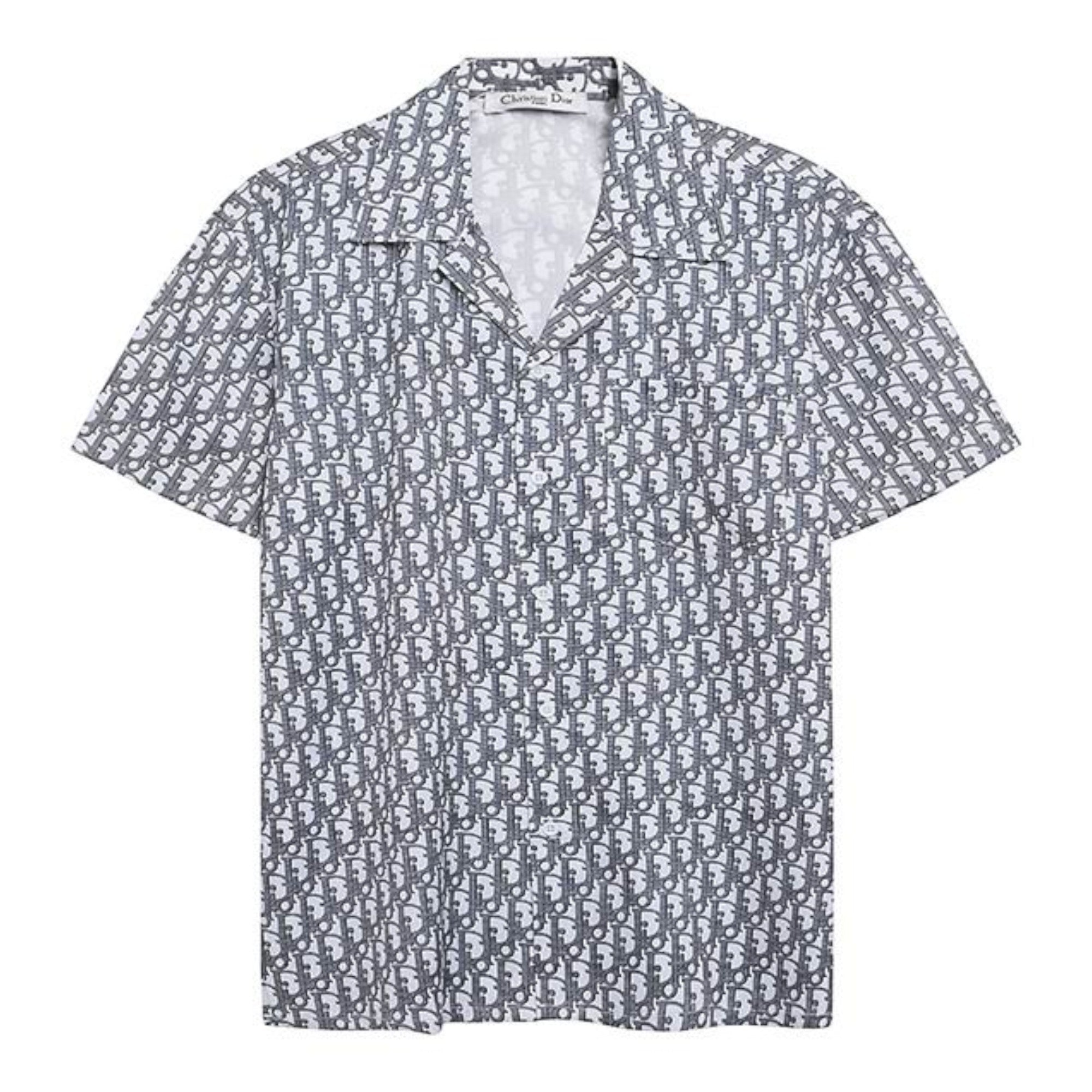 Oblique Monogram Silk Hawaiian Shirt Blue White