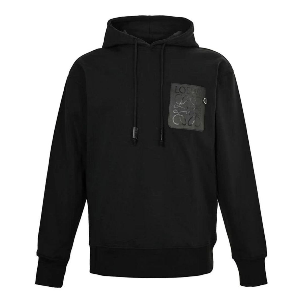 Anagram Leather-Patch Hoodie Black