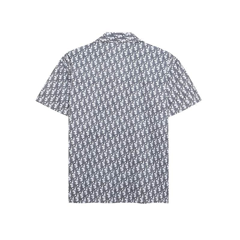 Oblique Monogram Silk Hawaiian Shirt Blue White