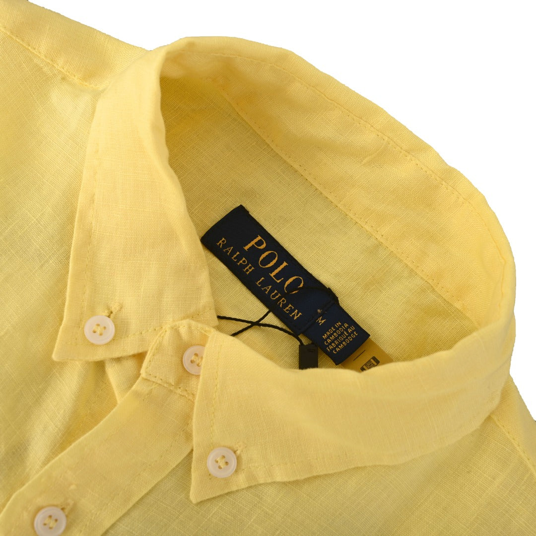 Linen Button-Down Shirt Pastel Yellow