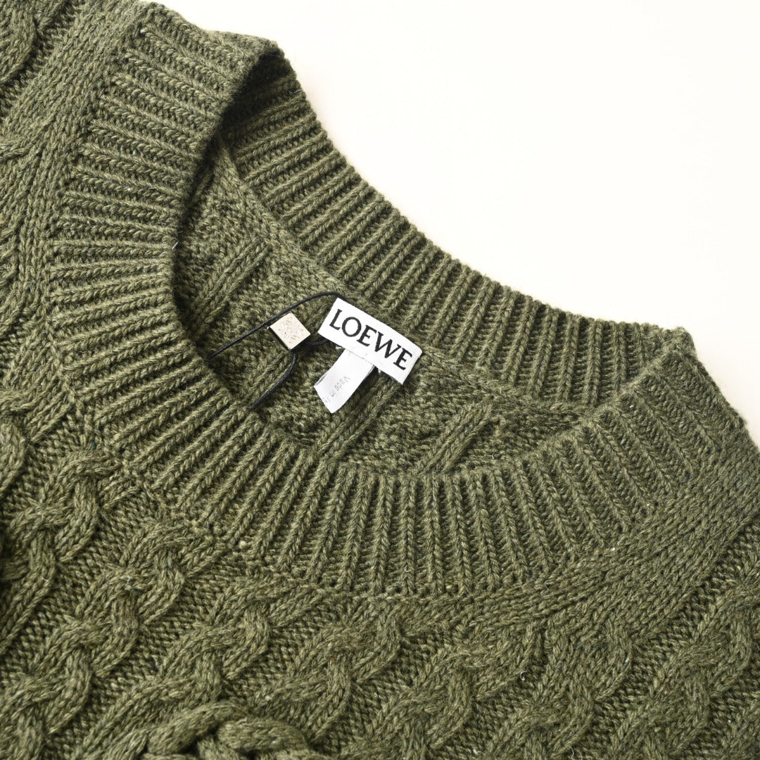 Cable-Knitted Anagram Khaki Green