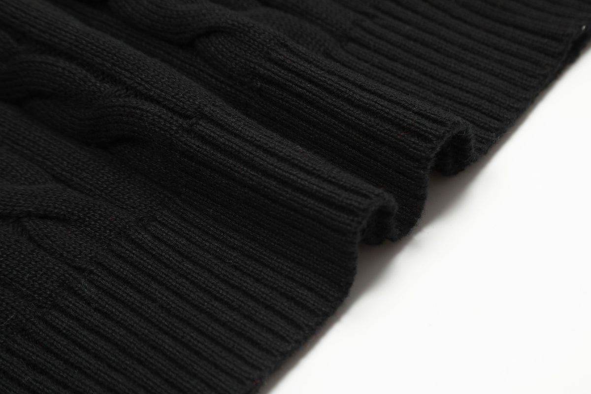 Cable-Knit Crewneck Sweater Black