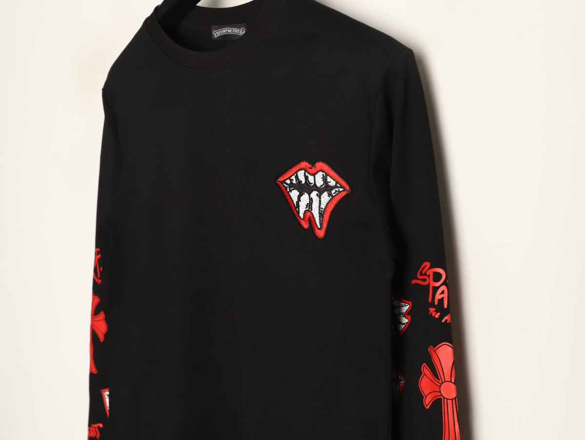 Toothy Lips Cross Long Sleeve T-Shirt Black & Red