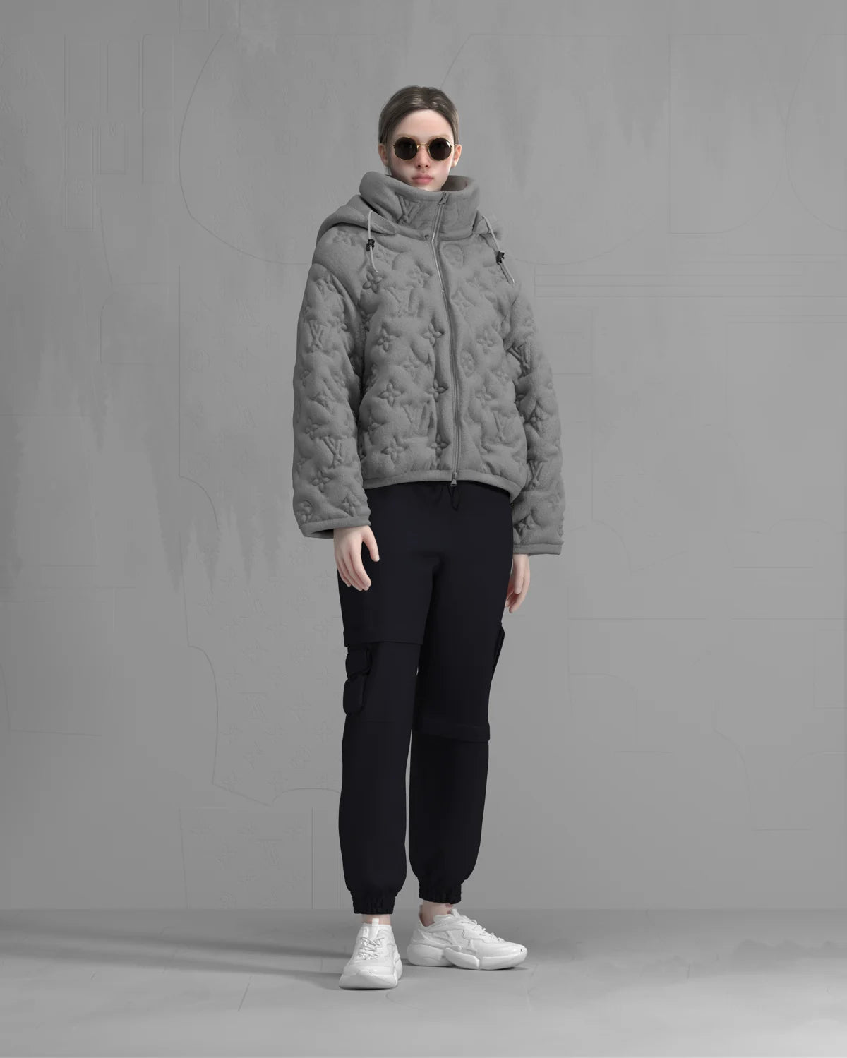 Monogram Boyhood Hooded Puffer Grey