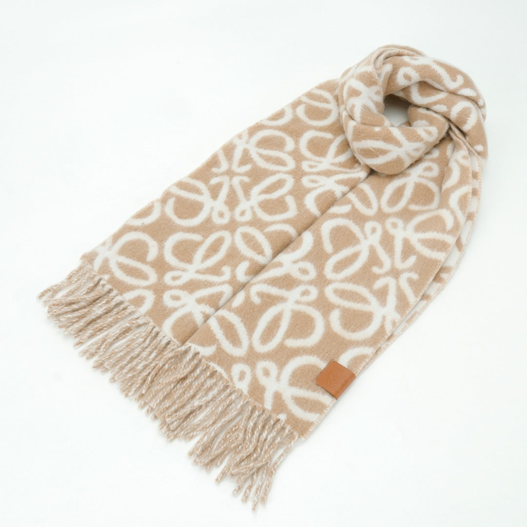 Anagram Jacquard Fringe Beige White