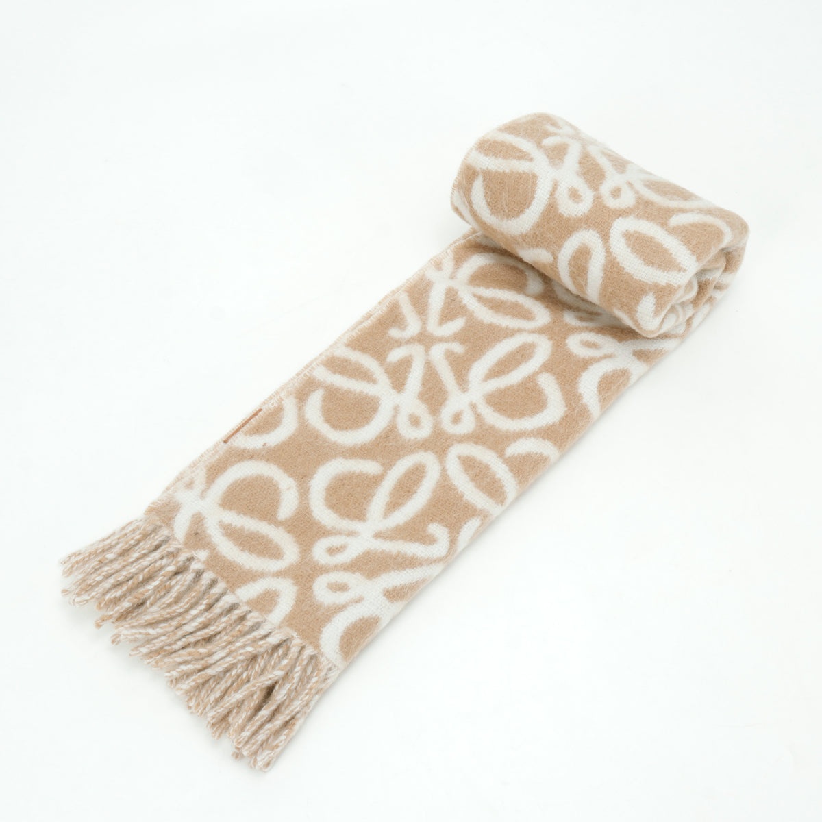 Anagram Jacquard Fringe Beige White