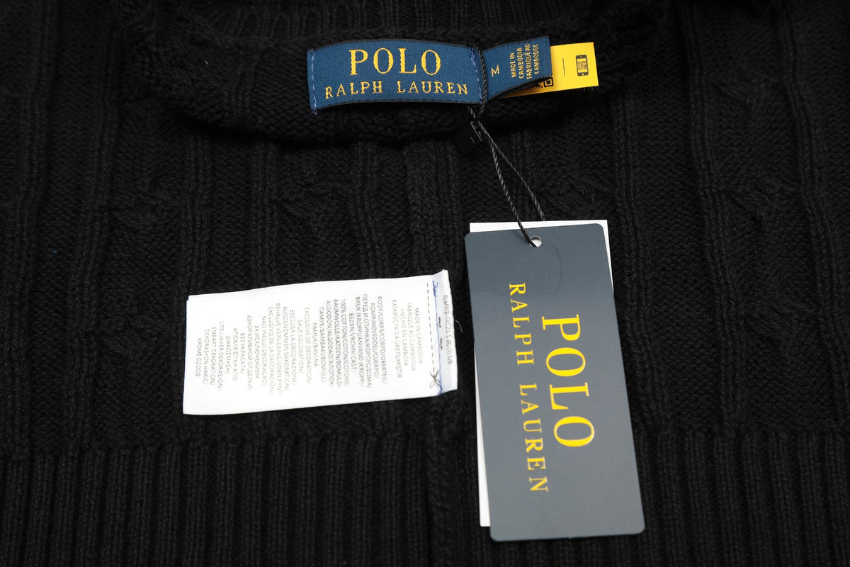 Cable-Knit Crewneck Sweater Black