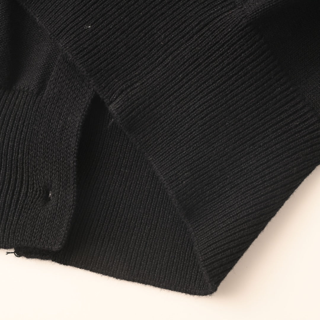 Stretch Cotton-Blend Crewneck Cardigan Polo Black