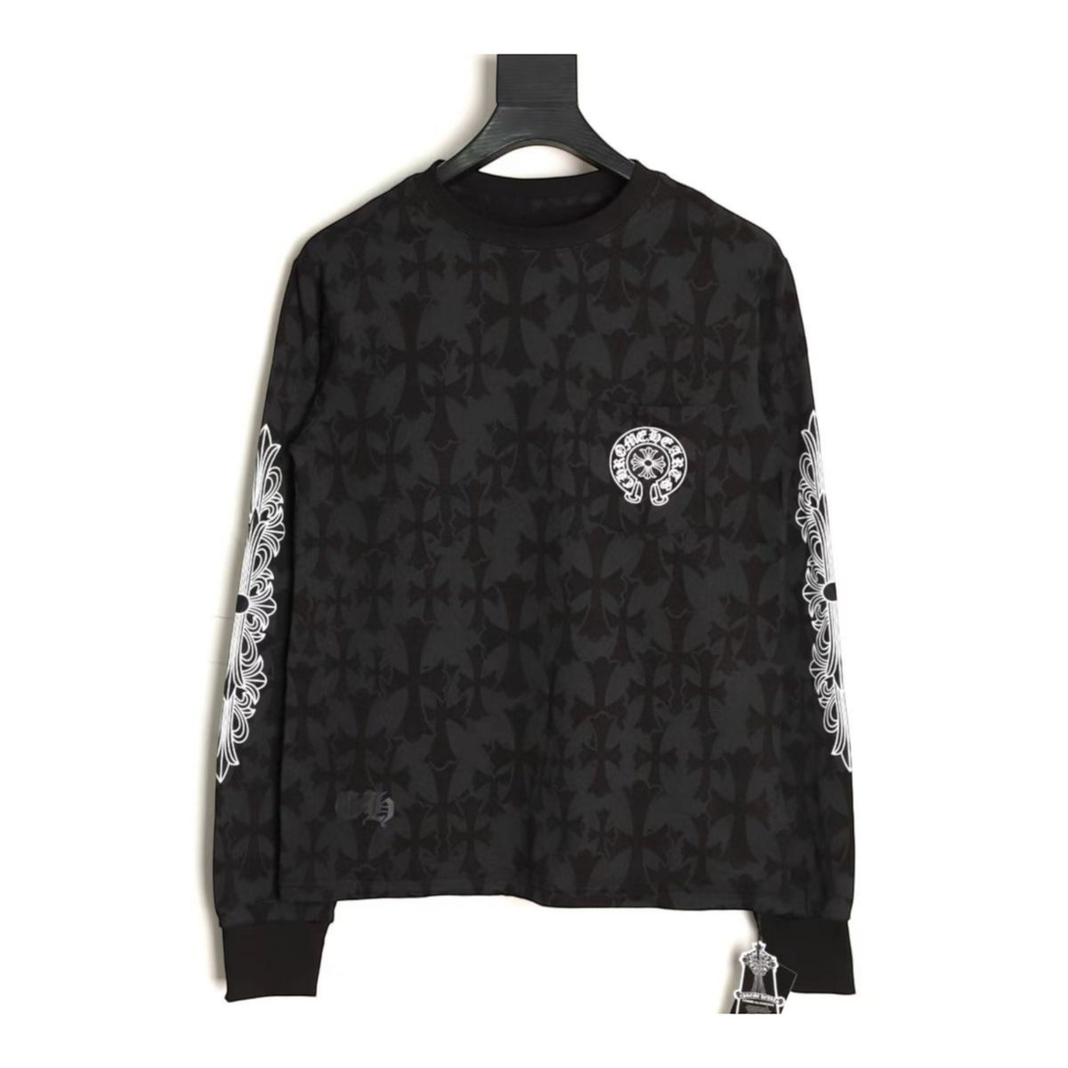 Graveyard Cemetery Cross Long Sleeve Pocket T-Shirt Black