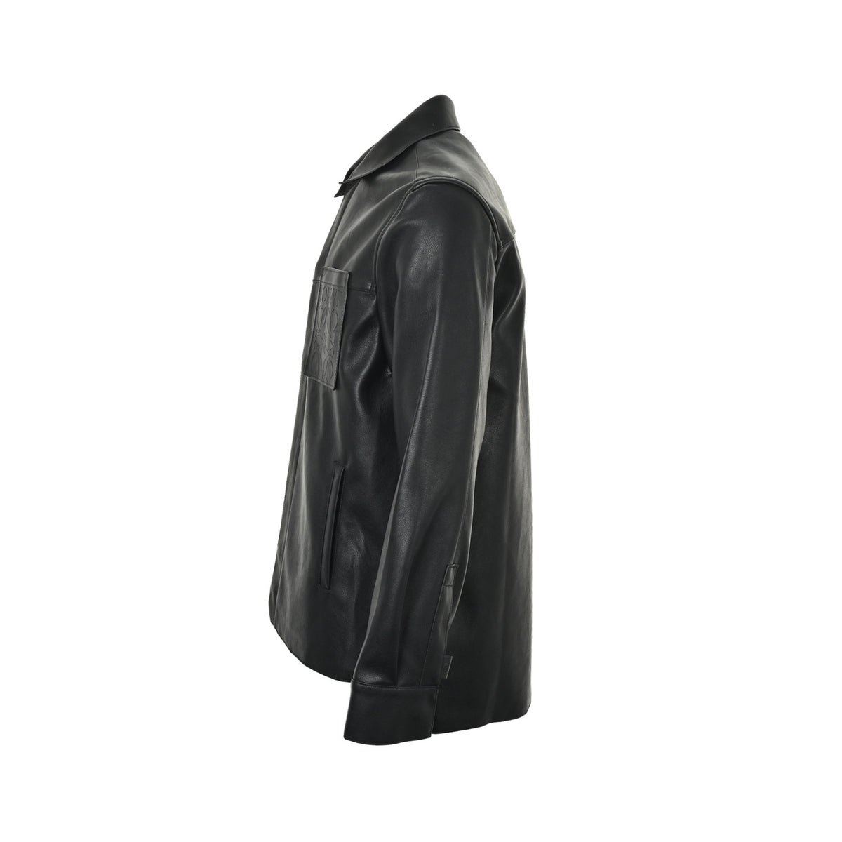 Debossed Anagram Leather Overshirt Black