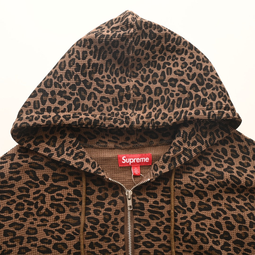 Hooded Zip Up Thermal Leopard