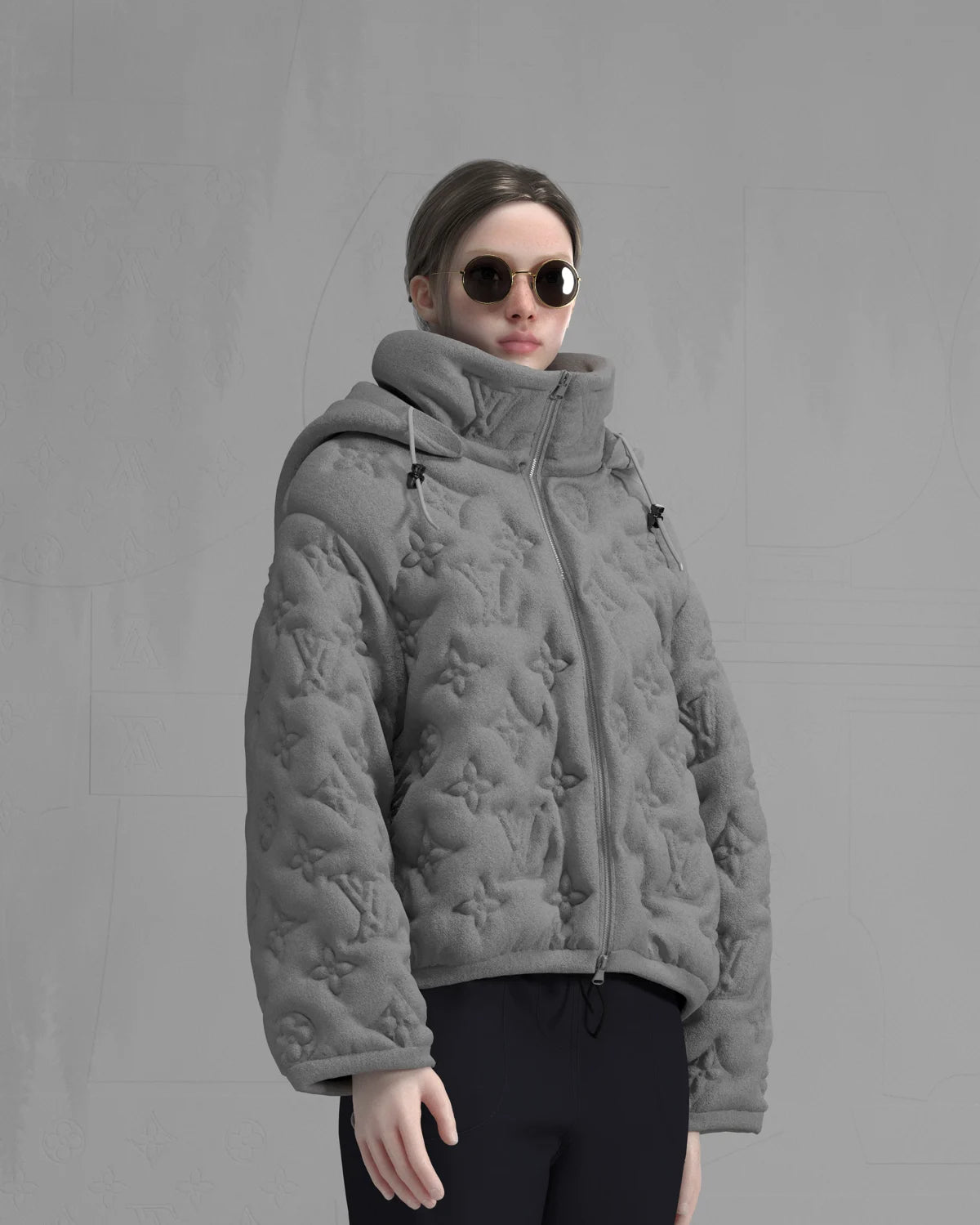 Monogram Boyhood Hooded Puffer Grey