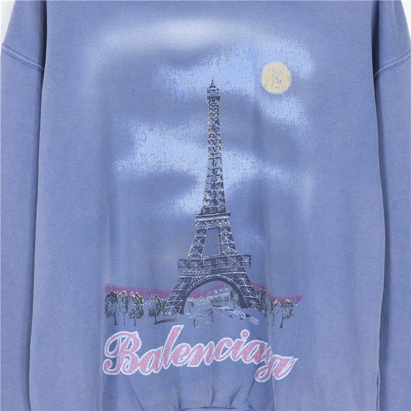 Paris Moon Faded Hoodie Blue