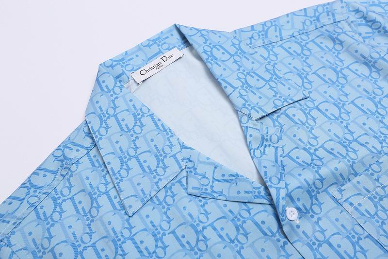Oblique Monogram Silk Hawaiian Shirt Sky Blue