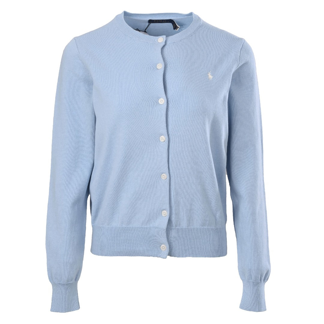 Slim-Fit Cotton-Blend Crewneck Cardigan Light Blue