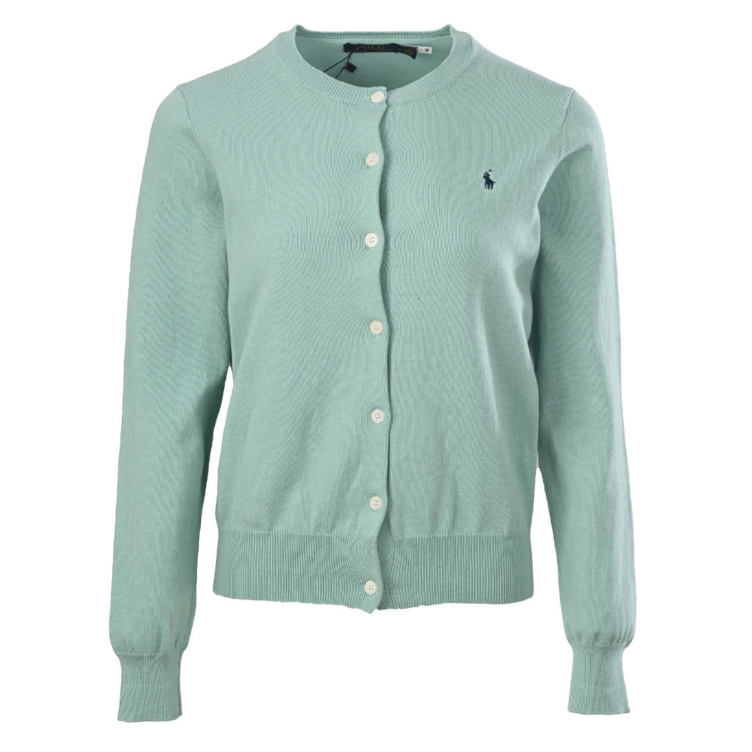 Stretch Cotton-Blend Crewneck Cardigan Cast Green