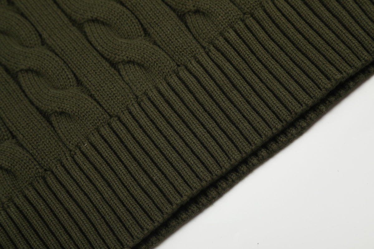 Cable-Knit Cotton Crewneck Sweater Olive Green